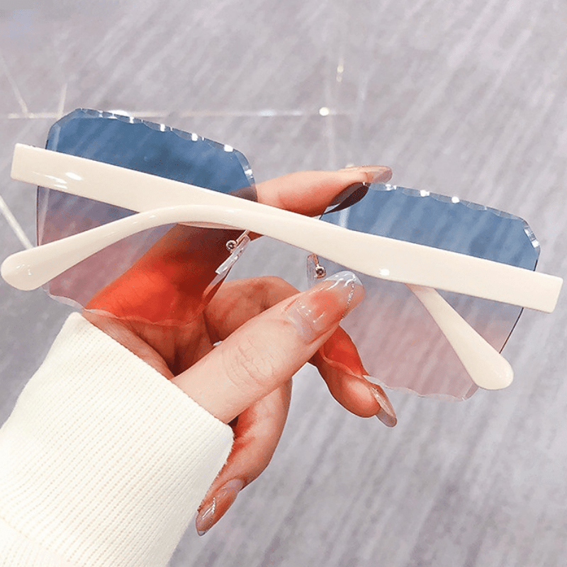 Ombre Lens Sunglasses Casual Rivet Decor Rimless Glasses UV400