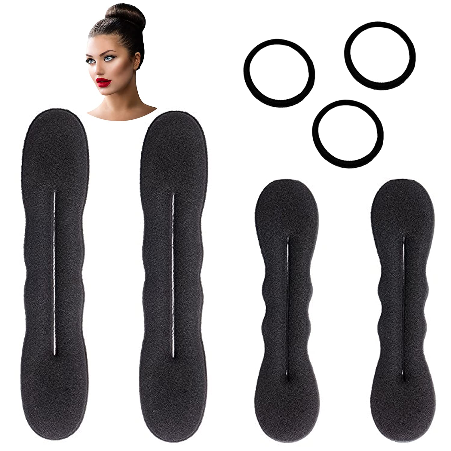 4pcs Solid Hair Bun Maker & 3pcs Hair Tie Elastic Headwear
