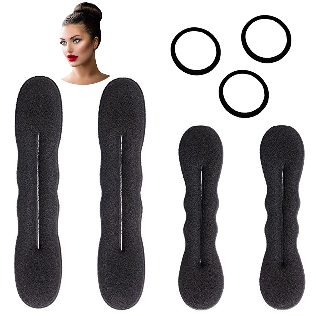 4pcs Solid Hair Bun Maker & 3pcs Hair Tie Elastic Headwear