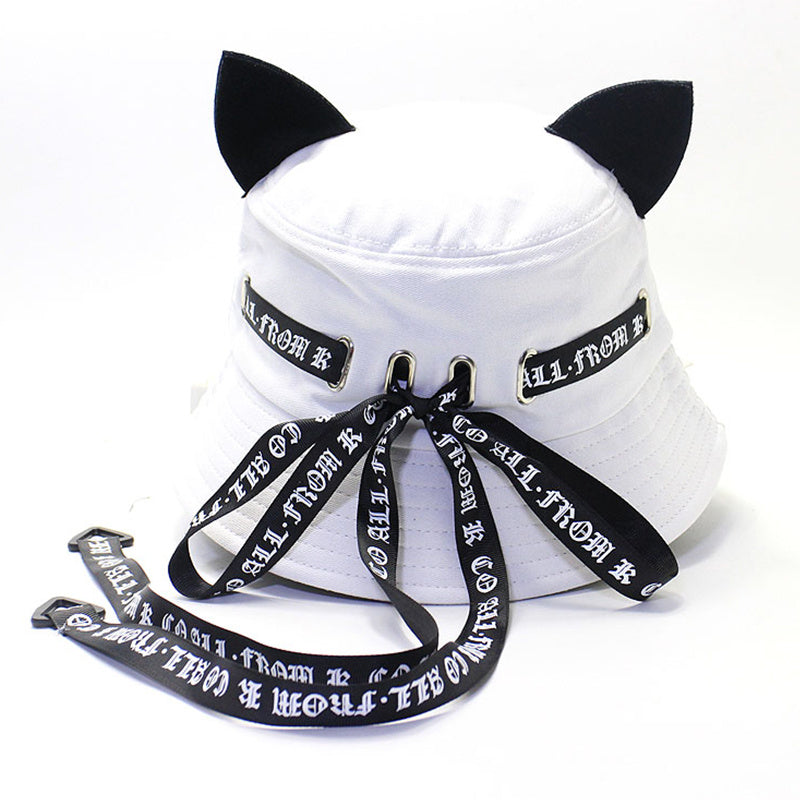 Casual Cat Ear Sunscreen Bucket Hat Outdoor Travel Beach Cap