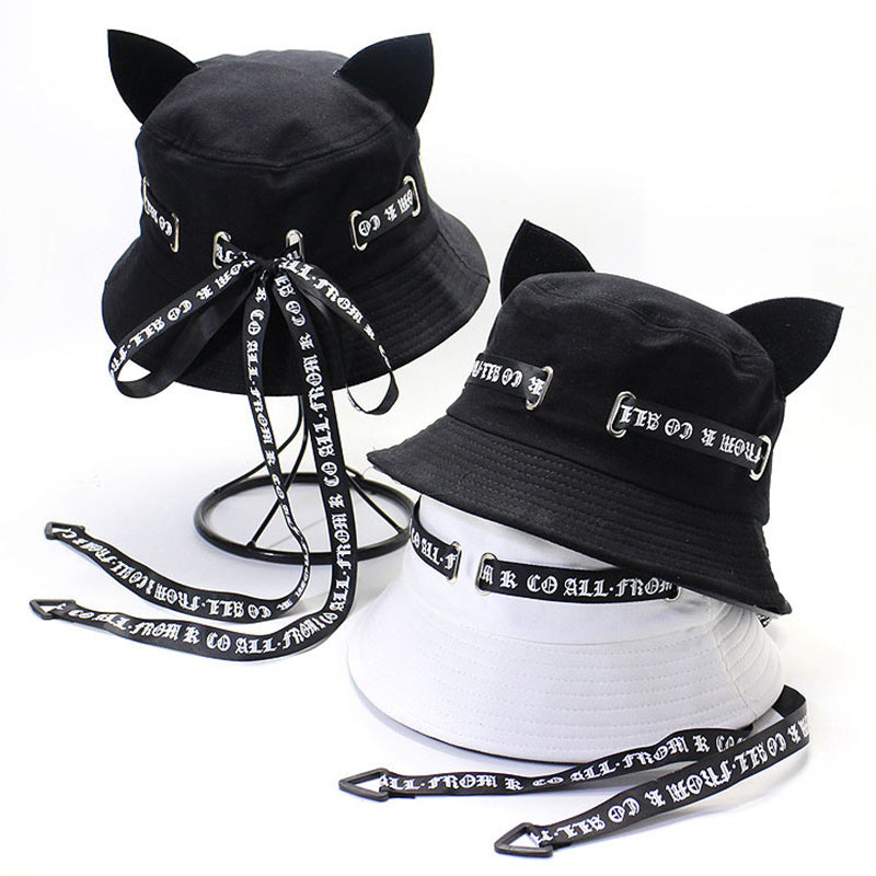 Casual Cat Ear Sunscreen Bucket Hat Outdoor Travel Beach Cap