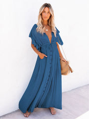 Plunging Pleated Maxi Dress Beach Summer