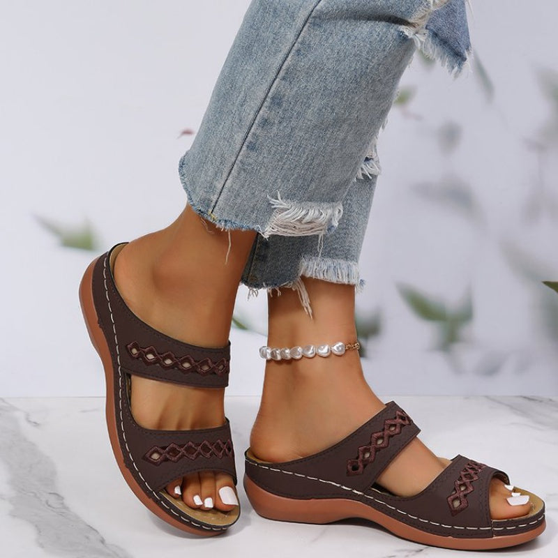 Women's Wedge Sandals Open Toe Faux Leather Casual Slides