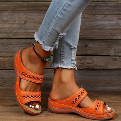 Women's Wedge Sandals Open Toe Faux Leather Casual Slides