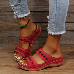 Women's Wedge Sandals Open Toe Faux Leather Casual Slides