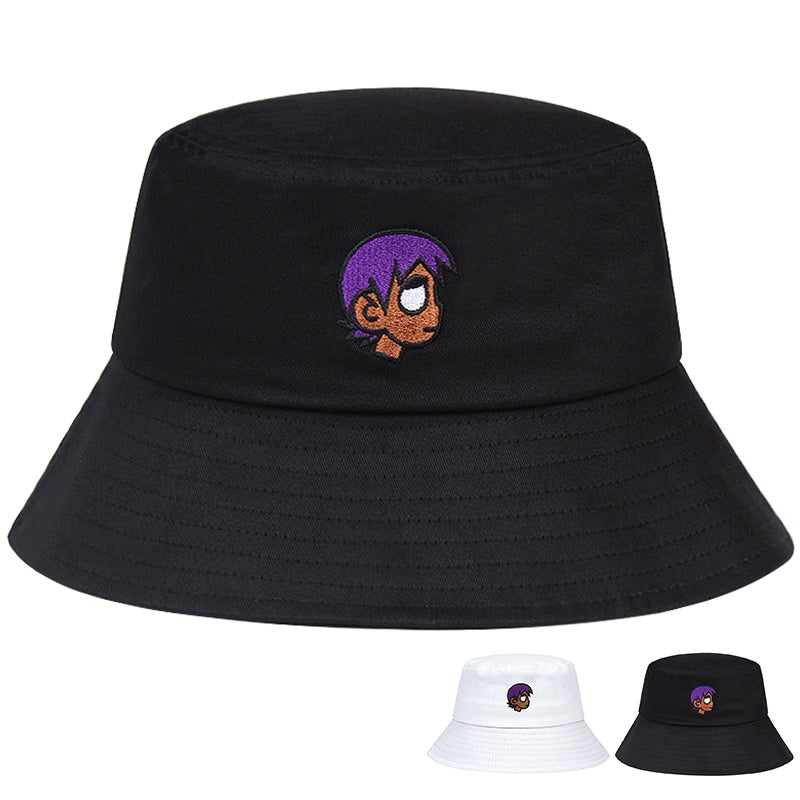 Girl Embroidery Bucket Hat Lightweight Fisherman Cap Cotton Basin Hat