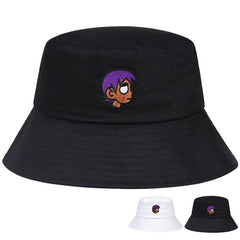 Girl Embroidery Bucket Hat Lightweight Fisherman Cap Cotton Basin Hat