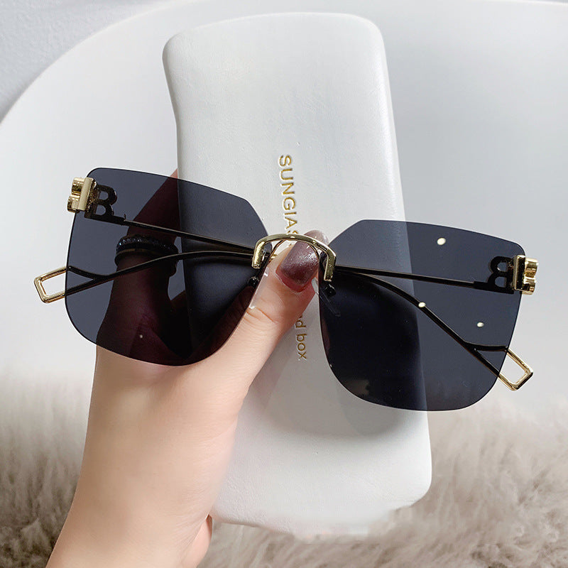 Men's B Letter Rimless & Trimmed Sunglasses With Glasses Box
