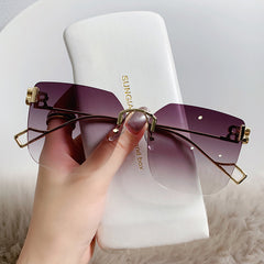 Men's B Letter Rimless & Trimmed Sunglasses With Glasses Box