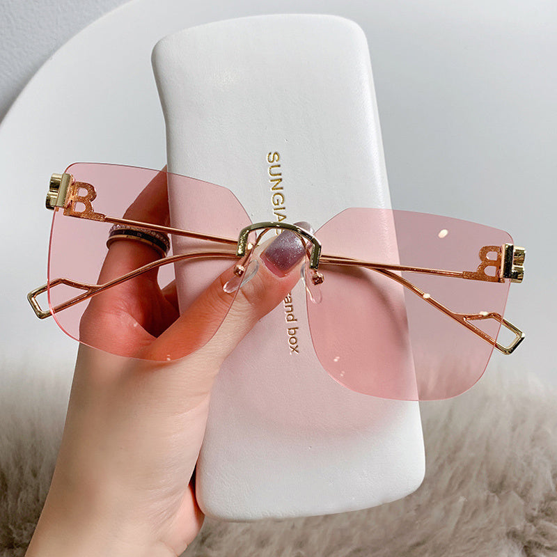 Men's B Letter Rimless & Trimmed Sunglasses With Glasses Box