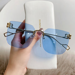 Men's B Letter Rimless & Trimmed Sunglasses With Glasses Box