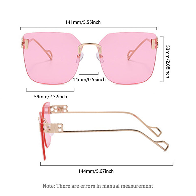 Men's B Letter Rimless & Trimmed Sunglasses With Glasses Box