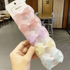 5pcs Sweet Mesh Bow Hair Clips Set Decorative Hair Accessories