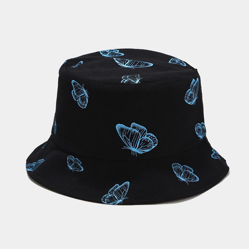 Butterfly Print Bucket Hat Solid Sunscreen Fisherman Cap Out Casual Travel Beach