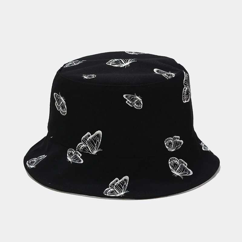 Butterfly Print Bucket Hat Solid Sunscreen Fisherman Cap Out Casual Travel Beach