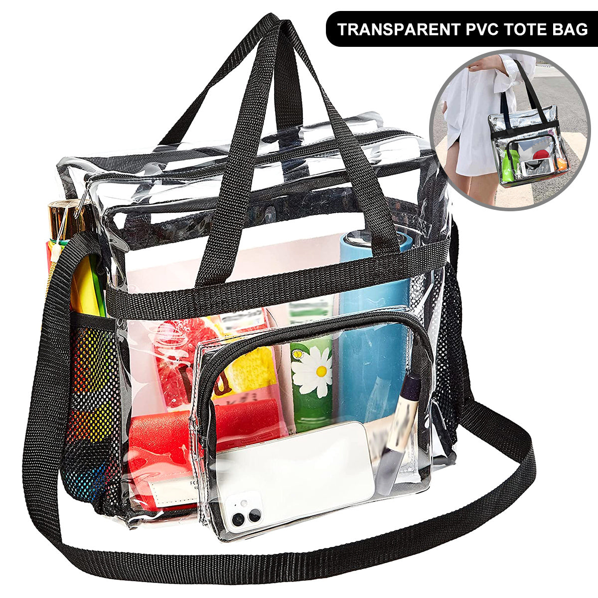Clear Stadium Bag with Adjustable Strap Large Capacity