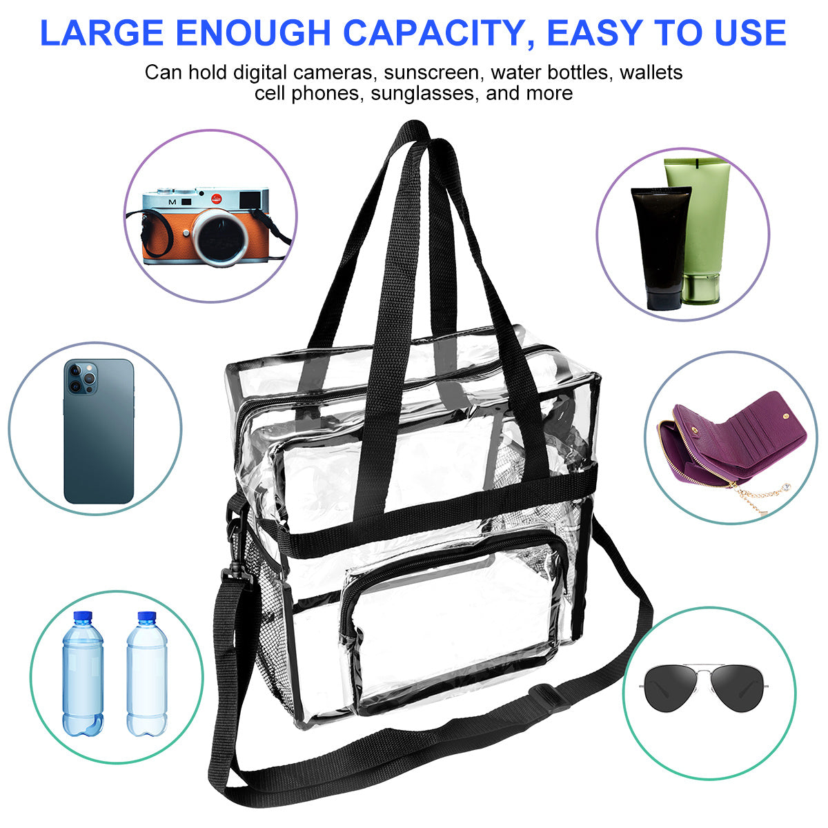 Clear Stadium Bag with Adjustable Strap Large Capacity