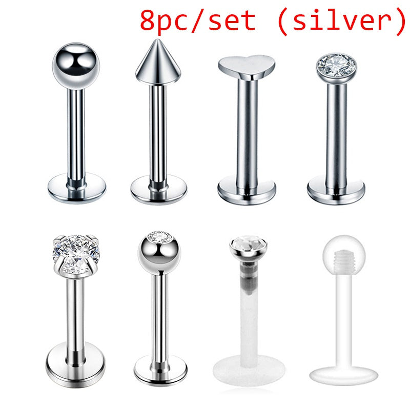 8pcs Titanium Rings Body Piercing Set Men