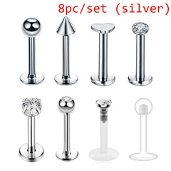8pcs Titanium Rings Body Piercing Set Men