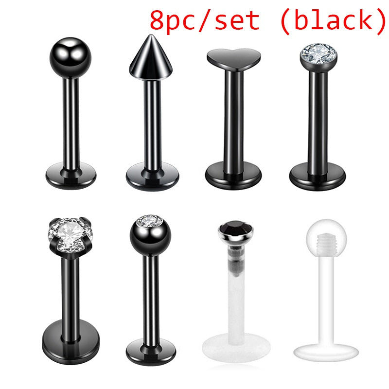 8pcs Titanium Rings Body Piercing Set Men