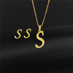 Golden 26 Letters Necklace & Earring Set For Men