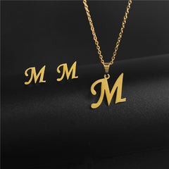 Golden 26 Letters Necklace & Earring Set For Men