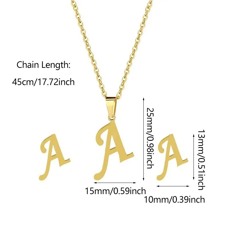 Golden 26 Letters Necklace & Earring Set For Men