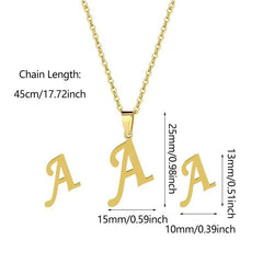 Golden 26 Letters Necklace & Earring Set For Men