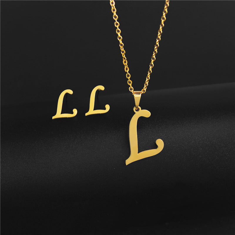 Golden 26 Letters Necklace & Earring Set For Men
