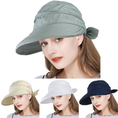Bowknot Visor Hat Zipper Detachable Top Ponytail Sun Hat UV Protection