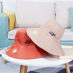Embroidered Reversible Sun Hat UV Protection Beach Bucket Hat