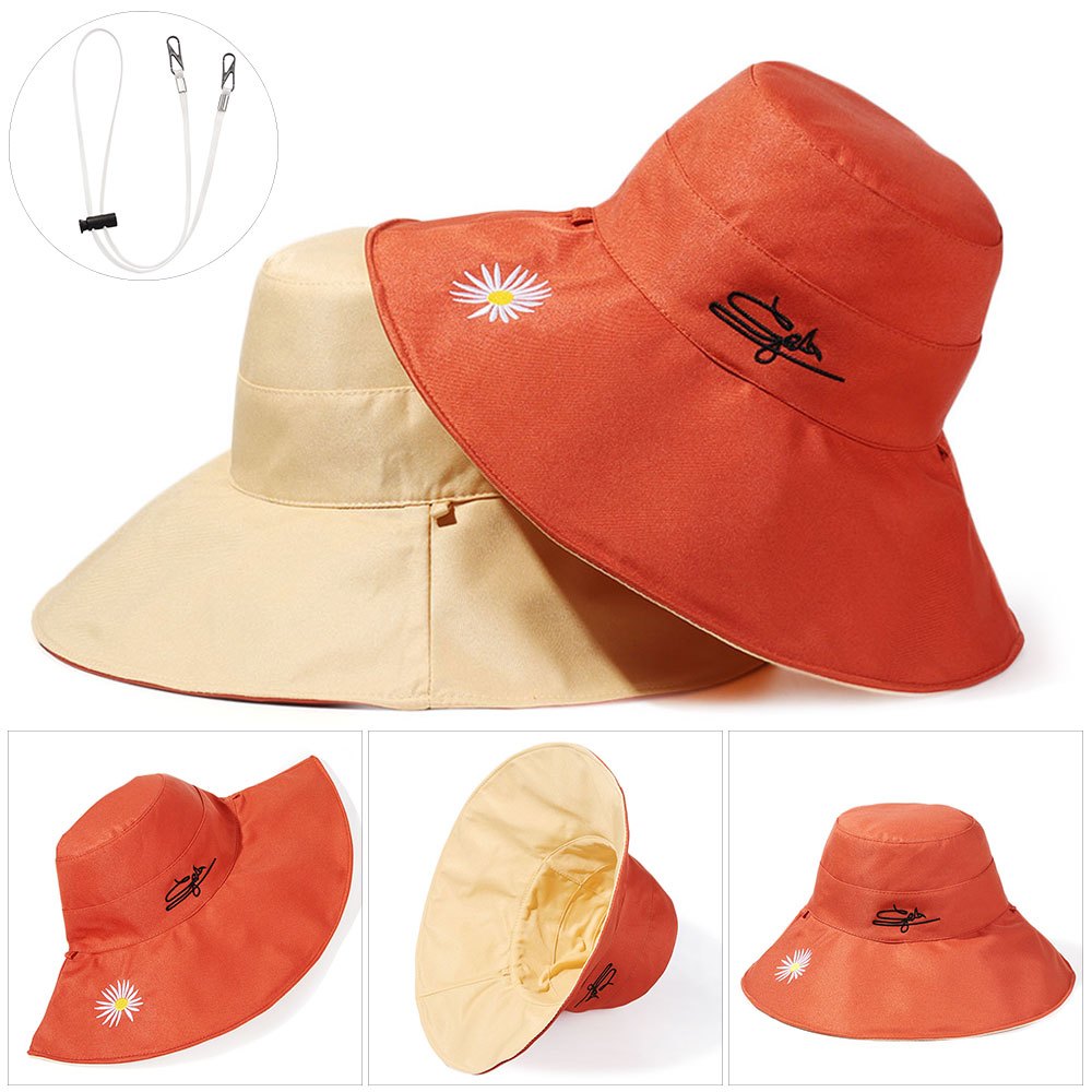 Embroidered Reversible Sun Hat UV Protection Beach Bucket Hat