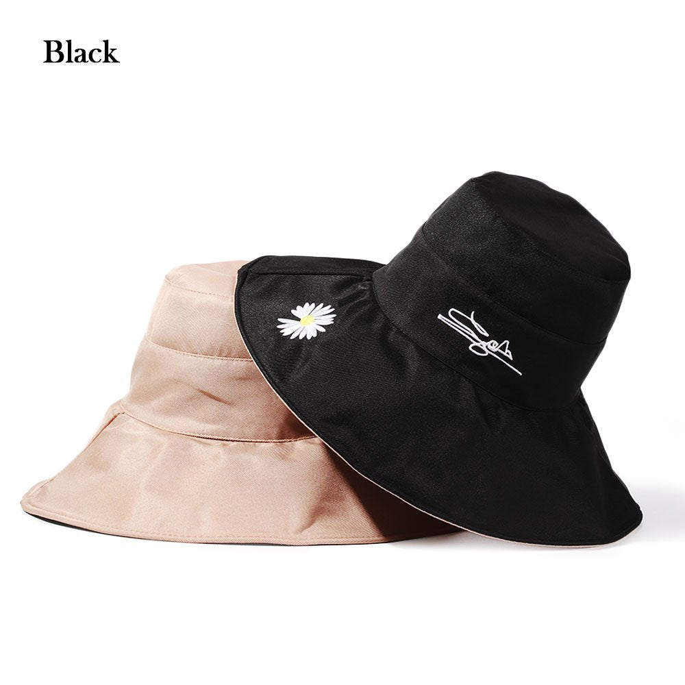 Embroidered Reversible Sun Hat UV Protection Beach Bucket Hat