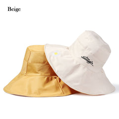 Embroidered Reversible Sun Hat UV Protection Beach Bucket Hat