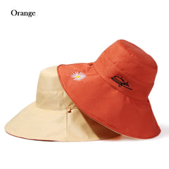 Embroidered Reversible Sun Hat UV Protection Beach Bucket Hat