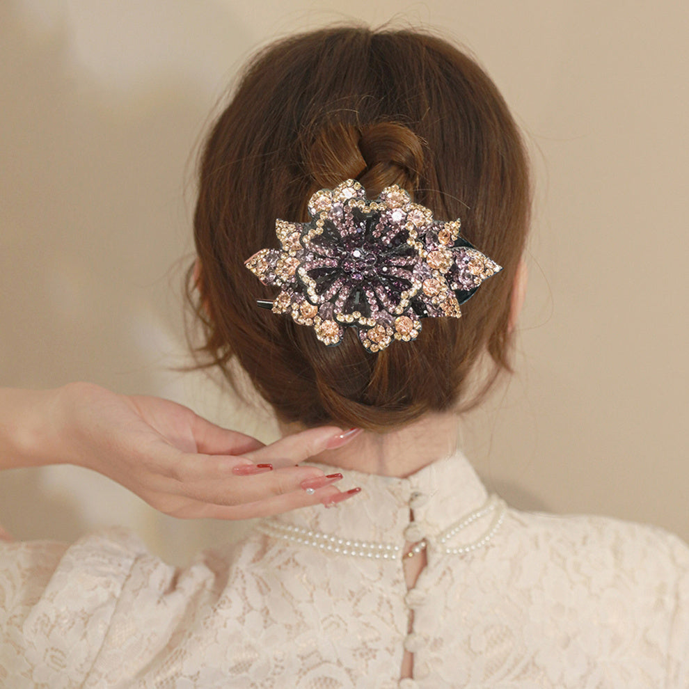 Crystal Flower Hair Claw Clip Rhinestone Retro Non Slip Strong Hold Grip