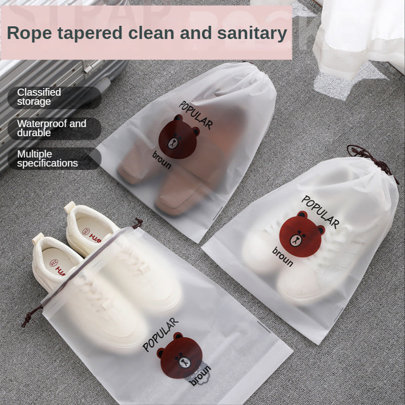 3 Pcs Bear Print Drawstring Storage Pouch Lightweight Shoes Bag