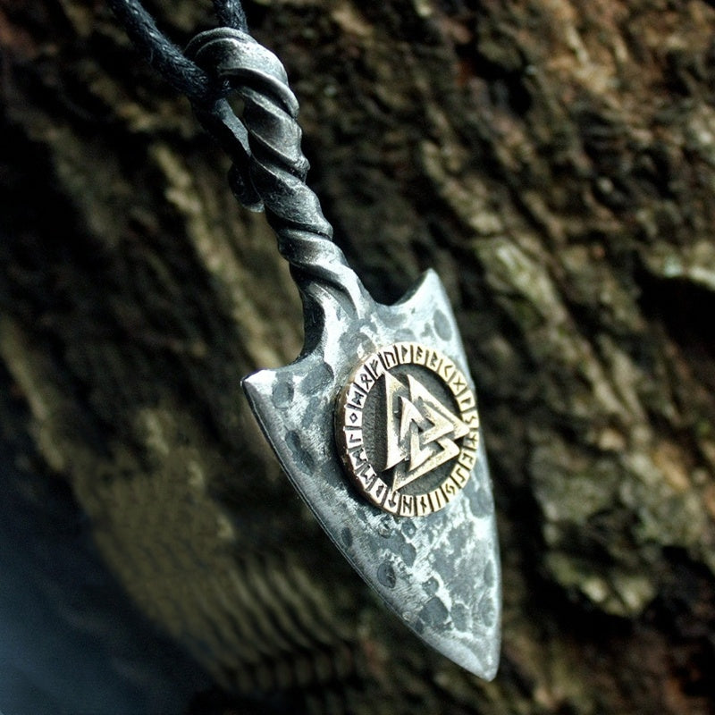 Vintage Viking Spear Pendant Necklace with Rune Engraving