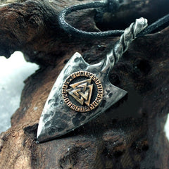 Vintage Viking Spear Pendant Necklace with Rune Engraving