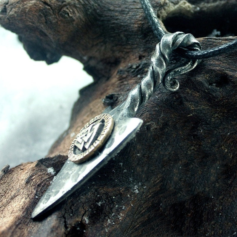 Vintage Viking Spear Pendant Necklace with Rune Engraving