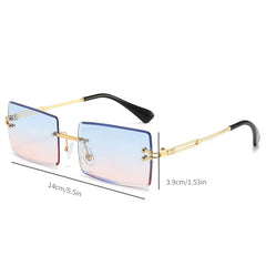 Rimless Rectangle Sunglasses Gradient Lens Cut Edge Glasses UV400