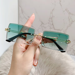 Rimless Rectangle Sunglasses Gradient Lens Cut Edge Glasses UV400