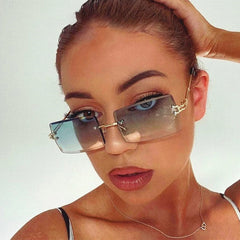 Rimless Rectangle Sunglasses Gradient Lens Cut Edge Glasses UV400