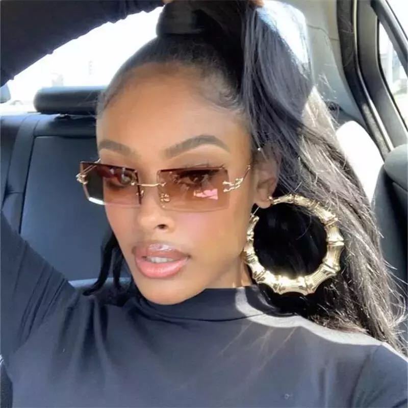 Rimless Rectangle Sunglasses Gradient Lens Cut Edge Glasses UV400