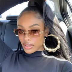 Rimless Rectangle Sunglasses Gradient Lens Cut Edge Glasses UV400