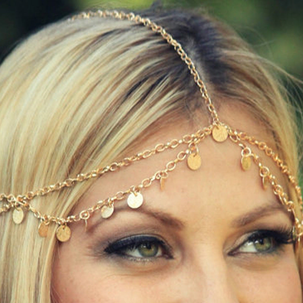 Boho Style Sequins Tassel Head Chain Crystal Headpiece