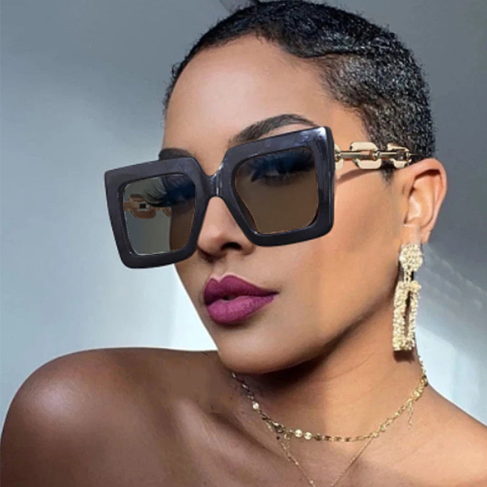 Square Frame Sunglasses Chain Temple Glasses UV400