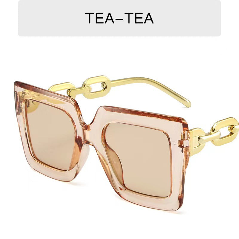 Square Frame Sunglasses Chain Temple Glasses UV400