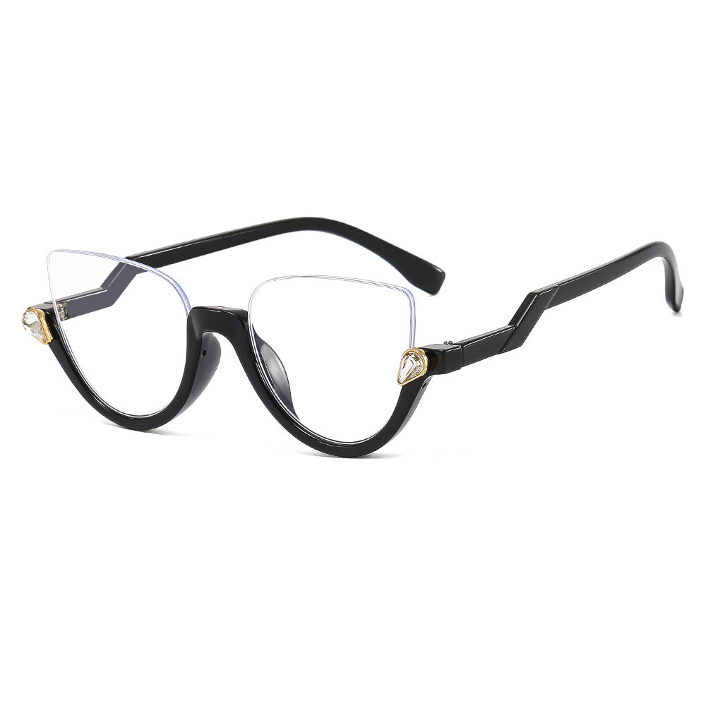 Clear Lens Glasses Rhinestone Decor Anti Light Photo Booth Props Glasses
