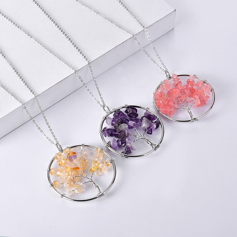 Tree of Life Pendant Necklace Natural Stone Healing Crystal Necklace